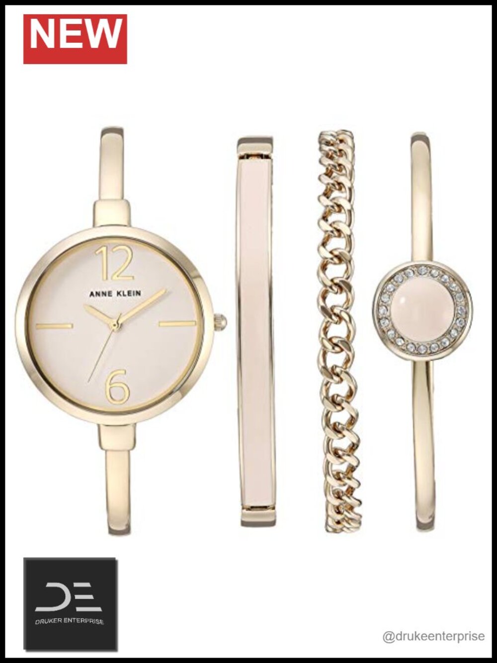 Gold-Tone Bangle Watch & Crystal Bracelet Set